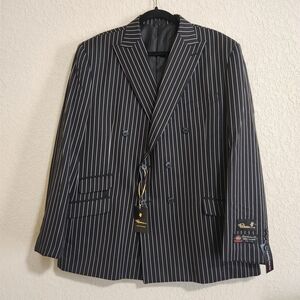 NWT Quite Luxury FALCONE Black Pinstripe Men's Double Breasted 2pc Suit 42L 35W